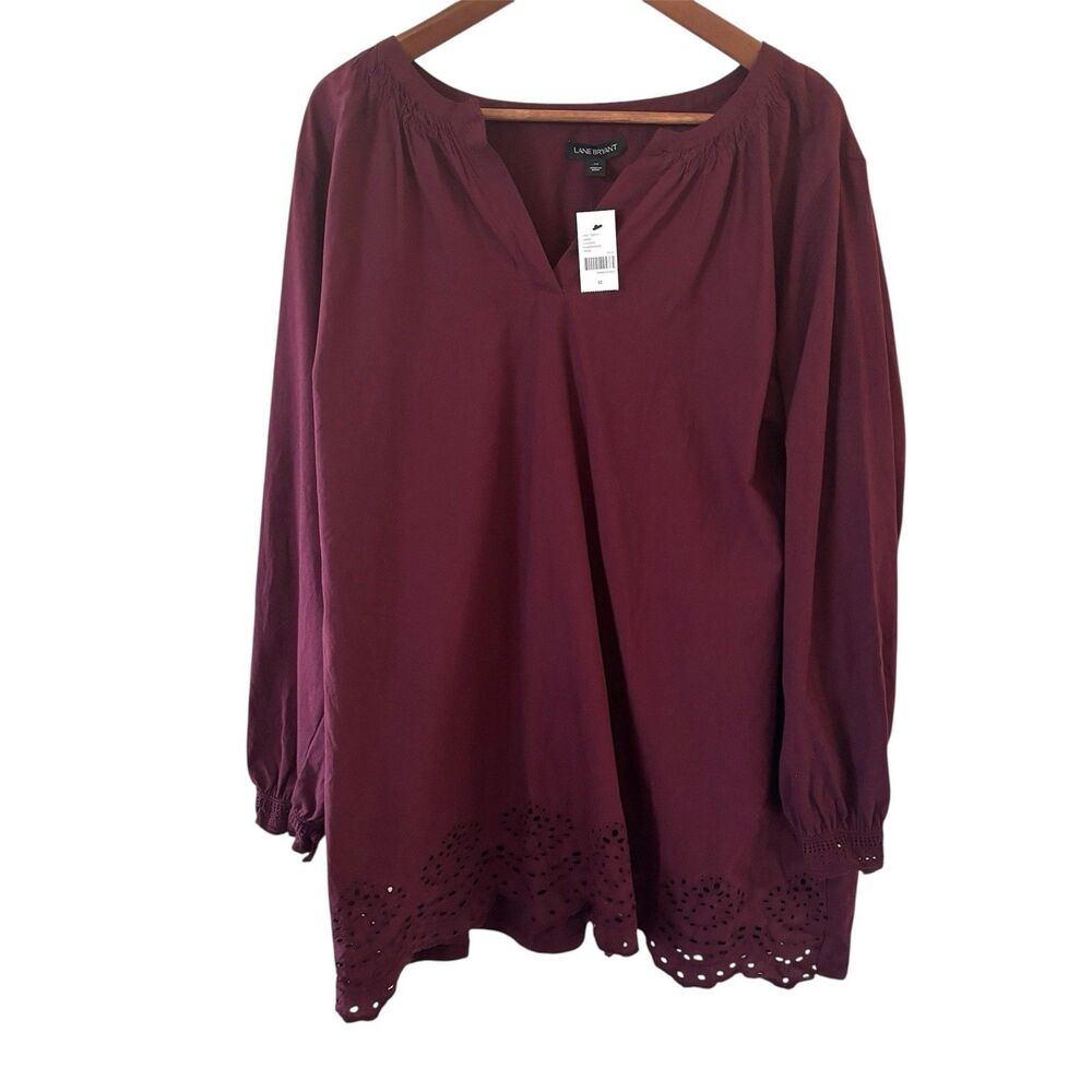 NWT Womens Lane Bryant V Neck Top Red 22 Long Sleeve Bohemian Comfy Capsule Work